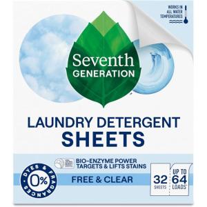 imageSeventh Generation Laundry Detergent Sheets Up to 64 Loads Fresh Lavender Scent Removes Tough Stains 0 Dyes and Artificial Fragrances Safer for your familyFragrancefree