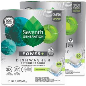 imageSeventh Generation Power Plus Dishwasher Detergent Packs Fresh Citrus scent Pack of 2 for sparkling dishes Dishwasher tabs 40 count40 Count Pack of 2