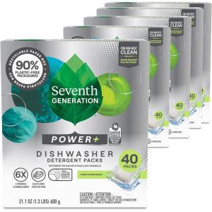 imageSeventh Generation Power Plus Dishwasher Detergent Packs Fresh Citrus scent Pack of 2 for sparkling dishes Dishwasher tabs 40 count40 Count Pack of 5