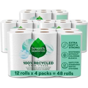 imageSeventh Generation Toilet Paper Recycled Bath Tissue 4Pack 100 Recycled Paper 2ply without Chlorine Bleach 12 Rolls