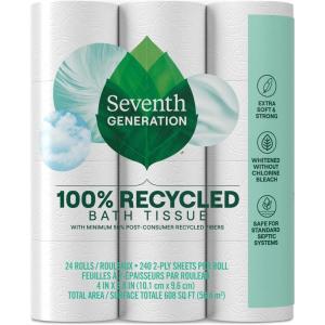 imageSeventh Generation Toilet Paper White Bathroom Tissue 2ply 100 Recycled Paper without Chlorine Bleach 24 count Pack of 2