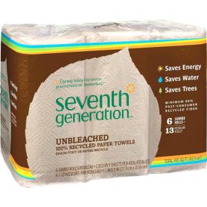 imageSeventh Generation Unbleached Paper Towels 100 Recycled Paper 6 Count Pack of 4Multi