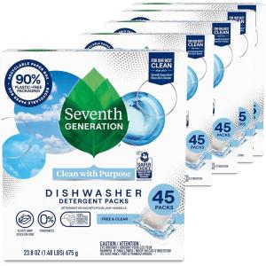 imageSeventh Generation Dishwasher Detergent Packs Lemon scent 2 Pack for sparkling dishes Dishwasher tabs 45 count45 Count Pack of 5