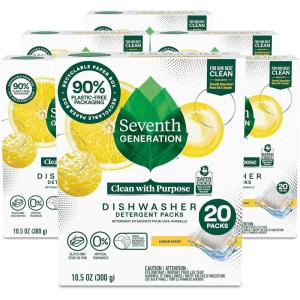 imageSeventh Generation Dishwasher Detergent Packs Lemon scent Pack of 6 for sparkling dishes Dishwasher tabs 20 count20 Count Pack of 6