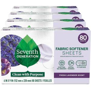 imageSeventh Generation Dryer Sheets Fabric Softener Fresh Lavender Scent with 100 Essential Oils and Botanical Ingredients 80 Sheets Pack of 4Lavender