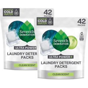 imageSeventh Generation Laundry Detergent Packs Ultra Power Clean Scent EPA Safer Choice Certified 84 Loads 2 pouches 42 Ct EA42 Count Pack of 2