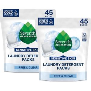 imageSeventh Generation Laundry Detergent Packs Free ampamp Clear 90 Loads 2 pouches 45 Ct EA