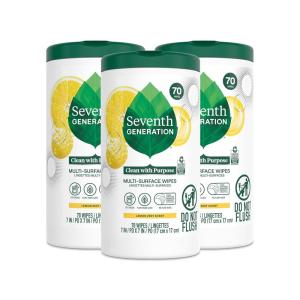imageSeventh Generation Multi Surface Wipes Pack of 3 for all purpose cleaning lemon zest scent with 100 essential oils and botanical ingredients 70 ct each