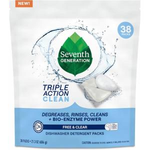 image:imageSeventh Generation Triple Action Clean Dishwasher Detergent Packs 1 pack Free amp Clear For degreasing and cleaning even the toughest food messes Fights 48hr stuckon food 213 oz